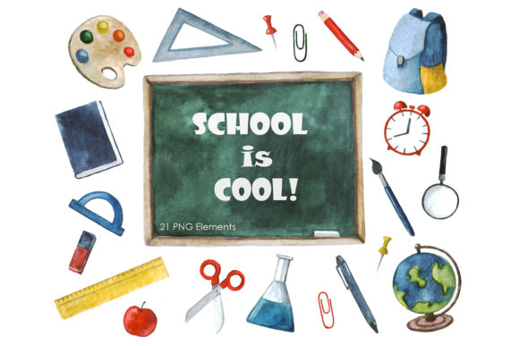 Back to School Clipart: Watercolor Digital Design Assets