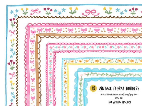 Charming Vintage Floral Borders: A Designer's PNG Bundle