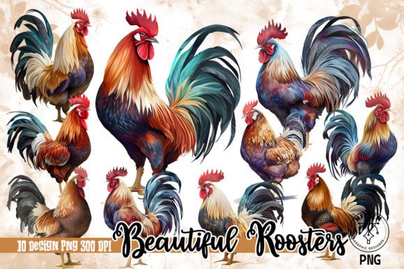 Elevate Your Designs with Beautiful Roosters Watercolor Clipart