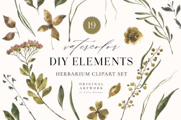 Elevate Your Designs with Herbarium Watercolor Elements