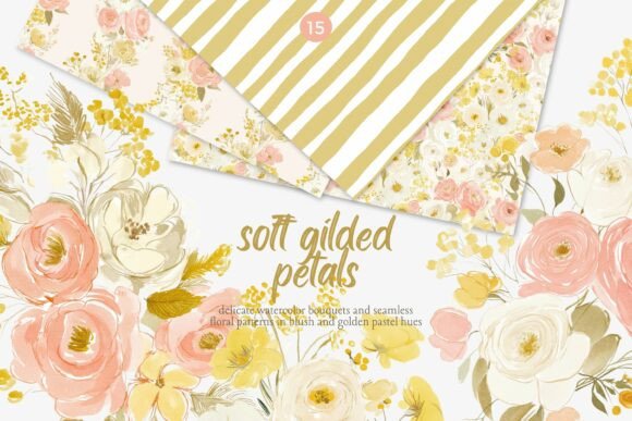 Elevate Your Designs with Soft Gilded Floral Clipart