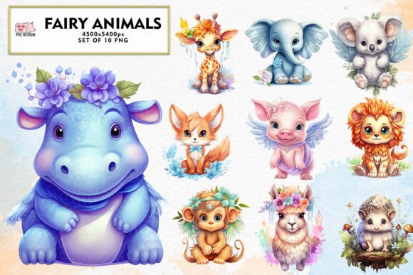 Fairy Animals Sublimation Clipart: Whimsical Design Assets