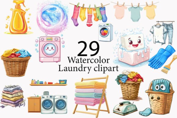 Laundry Watercolor Clipart Bundle: Elevate Your Designs