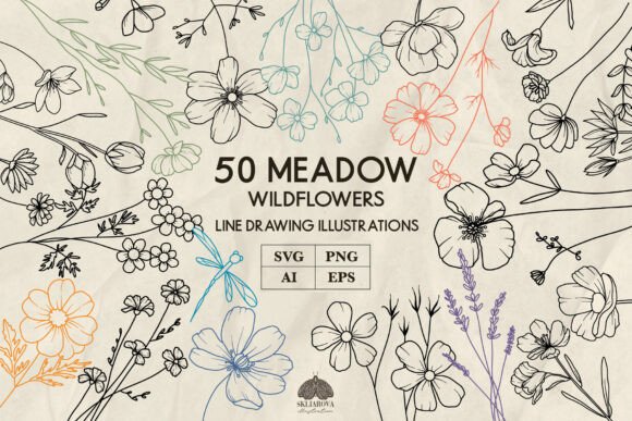 Meadow Wildflowers Line Art SVG PNG: A Designer's Botanical Toolkit