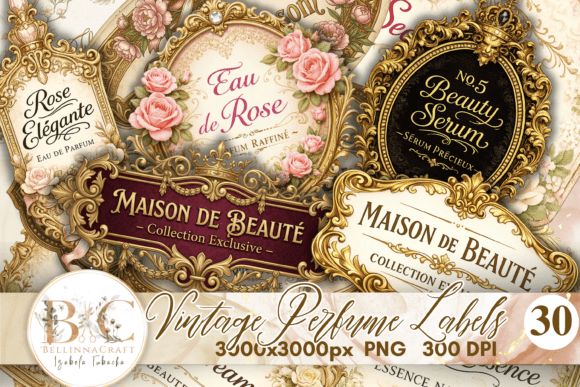 Vintage Perfume Labels PNG Bundle