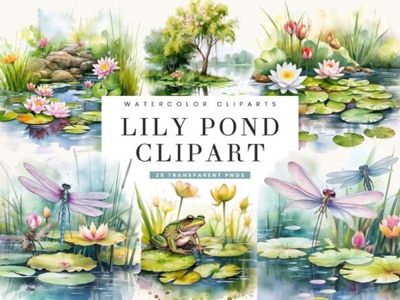 Watercolor Lily Pond Clipart Bundle: A Designer's Serene Toolkit