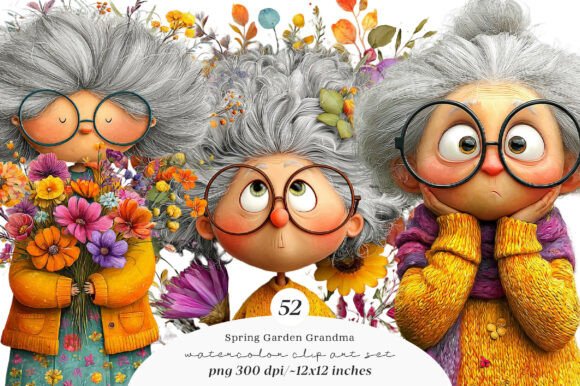 Whimsical Spring Garden Grandma Clipart: A Designer's Asset